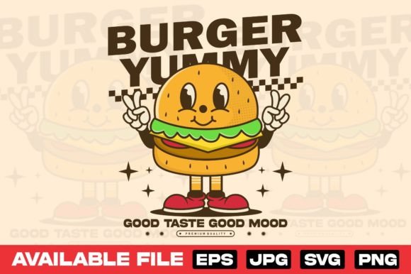 Retro Yummy Burger Cartoon Character